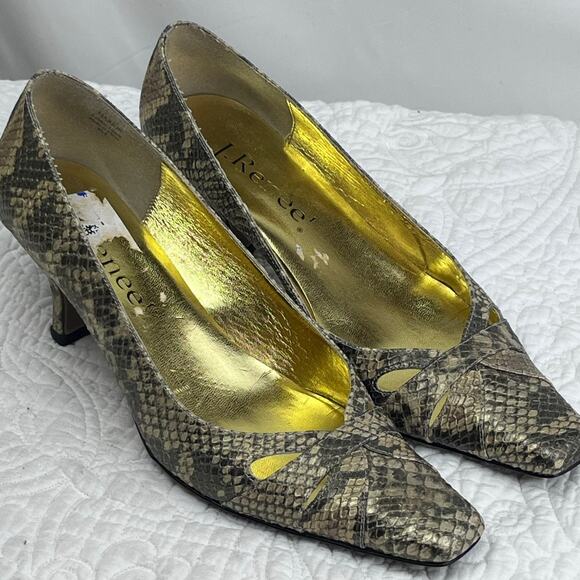 J Renee Women's Size 8 Gray/Cream Marion Faux Snakeskin Kitten Heel Pumps - Picture 1 of 10